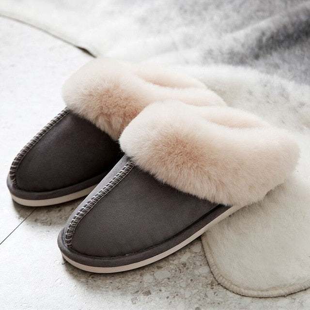 JIANBUDAN Plush warm Home flat slippers Lightweight soft comfortable winter slippers Women's cotton shoes Indoor plush slippers