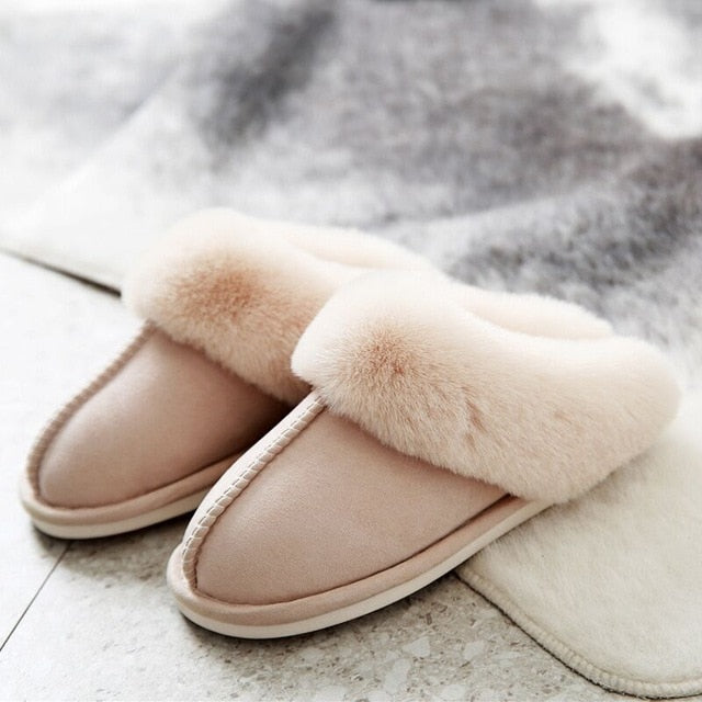 JIANBUDAN Plush warm Home flat slippers Lightweight soft comfortable winter slippers Women's cotton shoes Indoor plush slippers