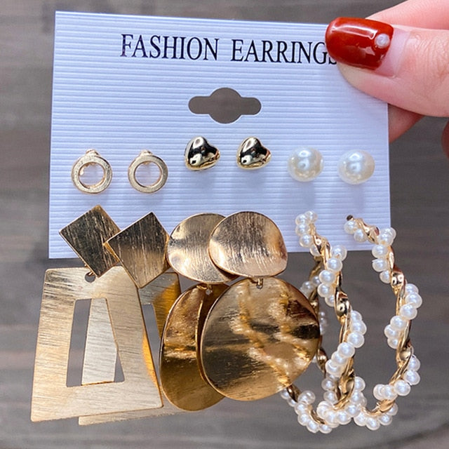 17KM Fashion Pearl Hoop Earrings Set For Women Geometirc Gold Metal Circle Hoop Earrings Brincos 2021 Trend Jewelry Gift