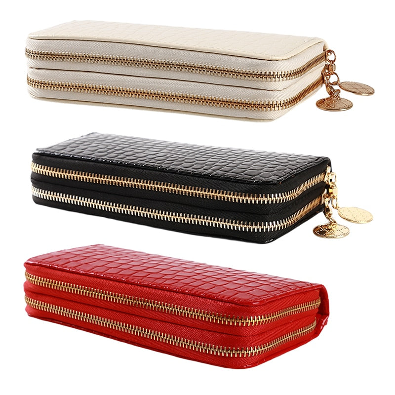 red/white/black Women Double Zipper Wallets Ladies Wallet Fashion Wallet Female Long Design Handbag Phone Bag Hot Sale