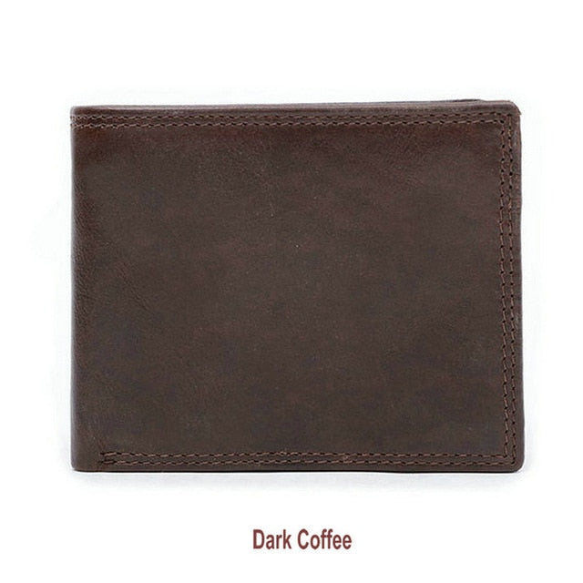 GENODERN Cow Leather Men Wallets with Coin Pocket Vintage Male Purse Function Brown Genuine Leather Men Wallet with Card Holders