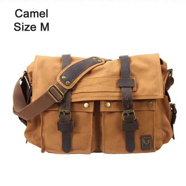 2020 Fashion Vintage Leather Canvas Men's Messenger Bag Cotton Canvas Crossbody Bag Men Shoulder Bag Sling Casual Bag