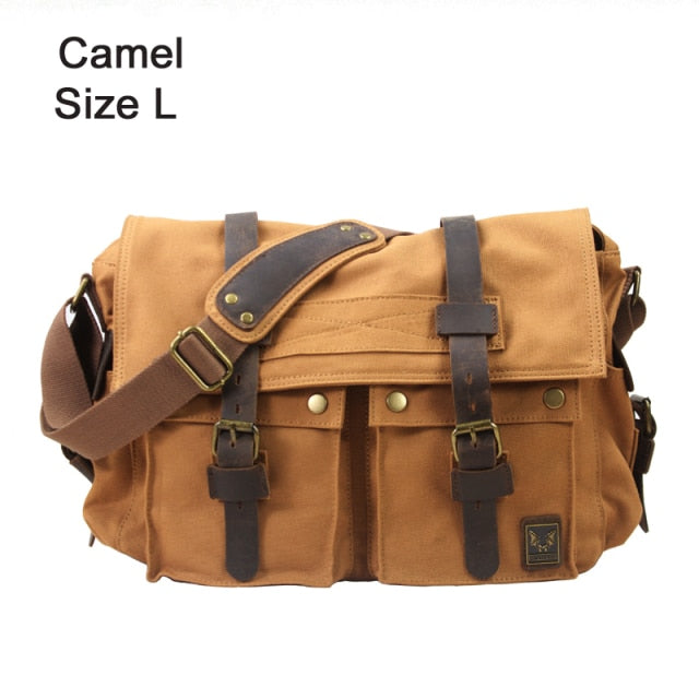 2020 Fashion Vintage Leather Canvas Men's Messenger Bag Cotton Canvas Crossbody Bag Men Shoulder Bag Sling Casual Bag