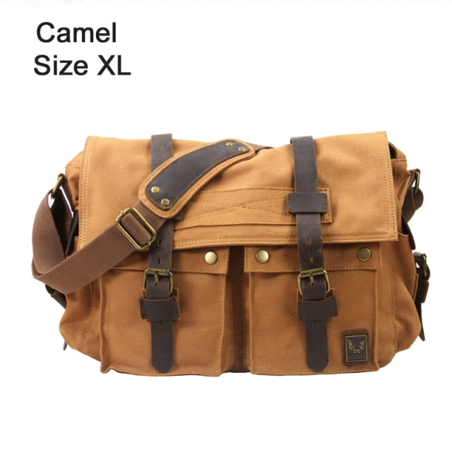 2020 Fashion Vintage Leather Canvas Men's Messenger Bag Cotton Canvas Crossbody Bag Men Shoulder Bag Sling Casual Bag