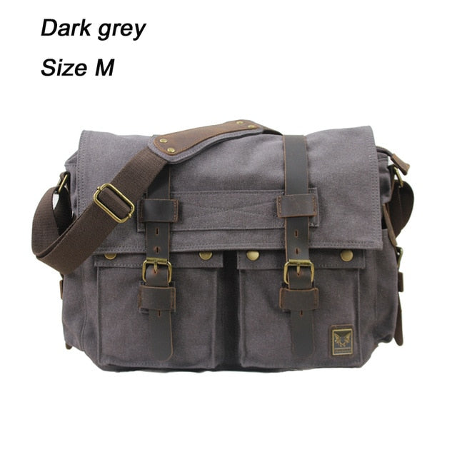 2020 Fashion Vintage Leather Canvas Men's Messenger Bag Cotton Canvas Crossbody Bag Men Shoulder Bag Sling Casual Bag