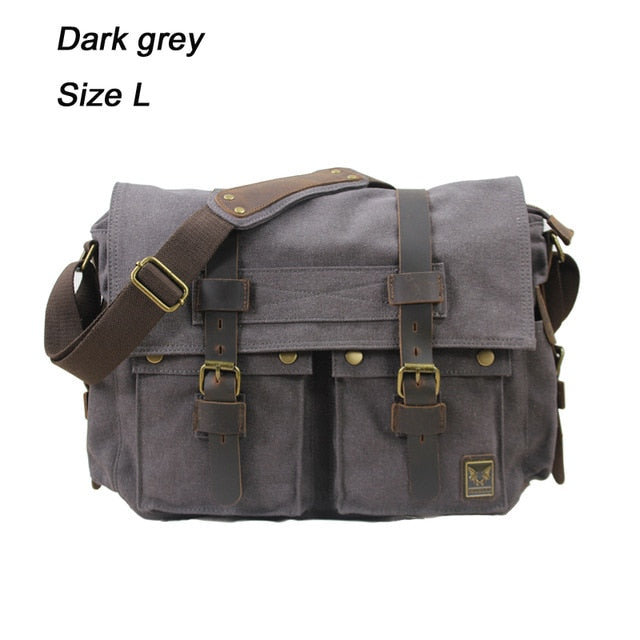 2020 Fashion Vintage Leather Canvas Men's Messenger Bag Cotton Canvas Crossbody Bag Men Shoulder Bag Sling Casual Bag