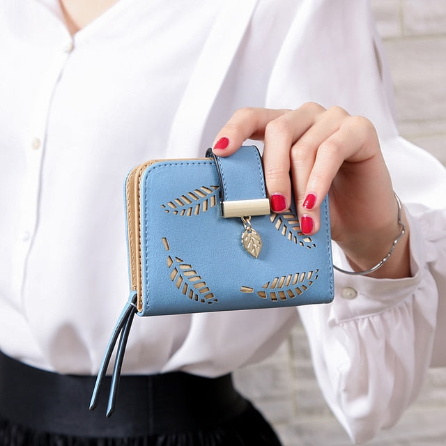 Women Wallet Fashion Purse Female Short Wallets Hollow Leave Pouch Handbag For Women Coin PU Leather Purses Card Holder Carteira