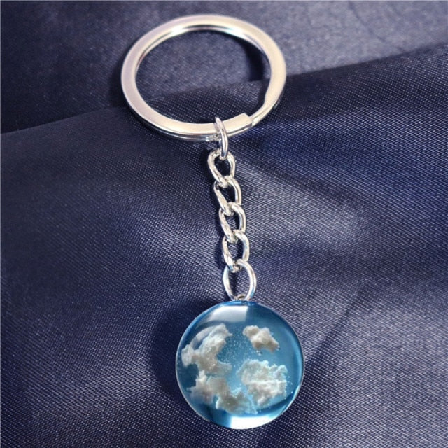 Chic Transparent Resin Rould Ball Moon Pendant Necklace Women Blue Sky White Cloud Chain Necklace Fashion Jewelry Gifts for Girl