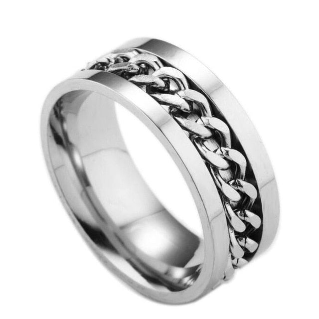 Cool Stainless Steel Rotatable Men Couple Ring High Quality Spinner Chain Rotable Rings Punk Women Man Jewelry for Party Gift