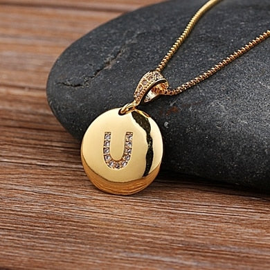 New Hot Sale Top Quality Women Girls Initial Letter Necklace Gold Color 26 Letters Charm Necklaces Pendants Copper Jewelry Gift