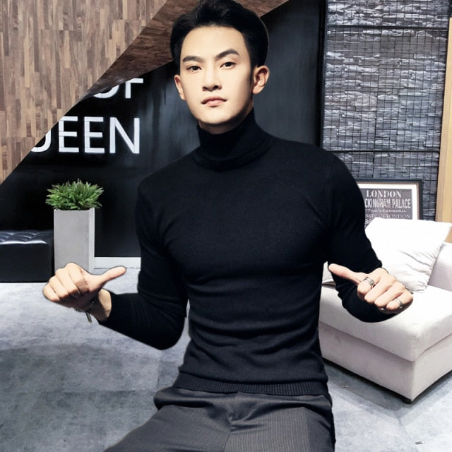 2021 Winter New Men's Turtleneck Sweaters Black Sexy Brand Knitted Pullovers Men Solid Color Casual Male Sweater Autumn Knitwear