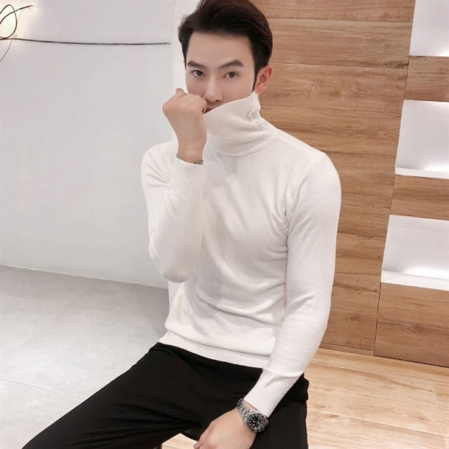 2021 Winter New Men's Turtleneck Sweaters Black Sexy Brand Knitted Pullovers Men Solid Color Casual Male Sweater Autumn Knitwear