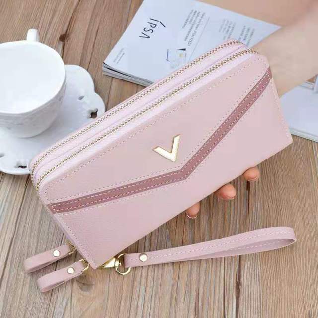 Women's wallet fashion V Ladies mobile phone bag long ladies new clutch bag star Double zipper hand strap bag Multiple color 697