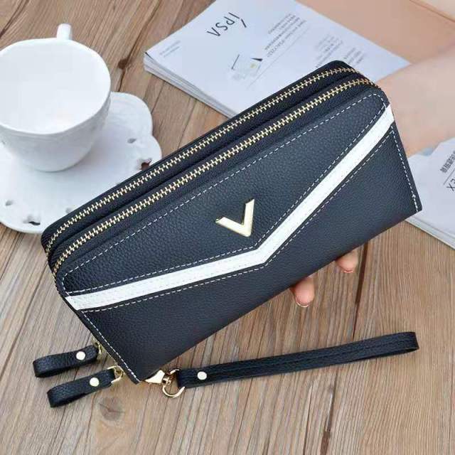 Women's wallet fashion V Ladies mobile phone bag long ladies new clutch bag star Double zipper hand strap bag Multiple color 697