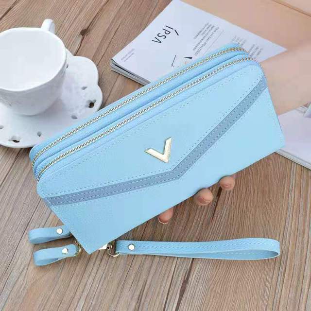 Women's wallet fashion V Ladies mobile phone bag long ladies new clutch bag star Double zipper hand strap bag Multiple color 697