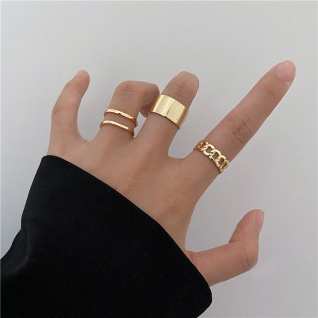 17KM Hiphop Gold Chain Rings Set For Women Girls Punk Geometric Simple Finger Rings 2021 Trend Jewelry Party