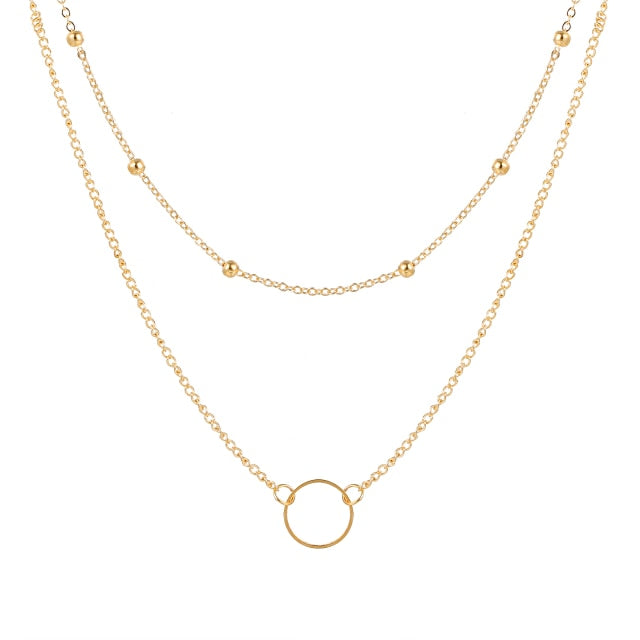 IPARAM Thick Chain Toggle Clasp Gold Necklaces Mixed Linked Circle Necklaces for Women Minimalist Choker Necklace Hot Jewelry