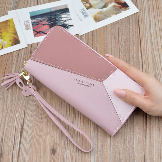 Geometric Luxury Leather Wallets Women Long Zipper Coin Purses Tassel Design Clutch Wallet Female Money Credit Card Holder