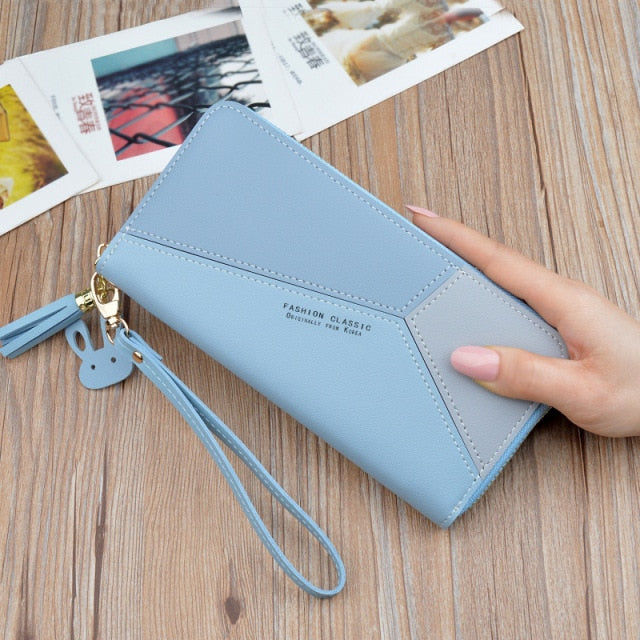 Geometric Luxury Leather Wallets Women Long Zipper Coin Purses Tassel Design Clutch Wallet Female Money Credit Card Holder