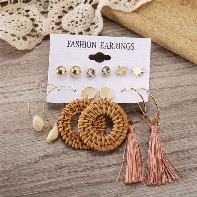 17KM Vintage Geometric Gold Metal Earrings Set For Women Punk Pearl Dangle Drop Earrings 2021 Trend Set of Earrings Jewelry