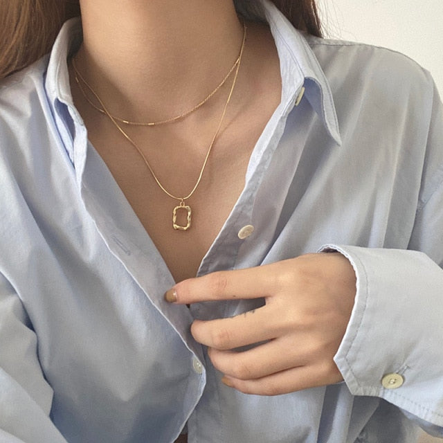 IPARAM Thick Chain Toggle Clasp Gold Necklaces Mixed Linked Circle Necklaces for Women Minimalist Choker Necklace Hot Jewelry