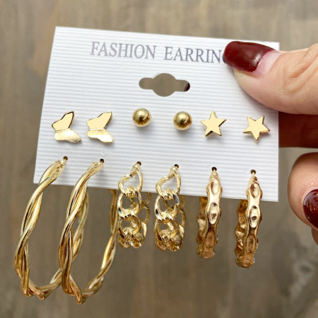 17KM Vintage Geometric Gold Metal Earrings Set For Women Punk Pearl Dangle Drop Earrings 2021 Trend Set of Earrings Jewelry