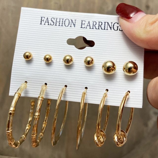 17KM Vintage Geometric Gold Metal Earrings Set For Women Punk Pearl Dangle Drop Earrings 2021 Trend Set of Earrings Jewelry