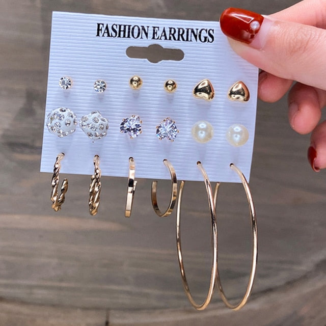 17KM Vintage Geometric Gold Metal Earrings Set For Women Punk Pearl Dangle Drop Earrings 2021 Trend Set of Earrings Jewelry