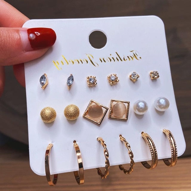 17KM Vintage Geometric Gold Metal Earrings Set For Women Punk Pearl Dangle Drop Earrings 2021 Trend Set of Earrings Jewelry