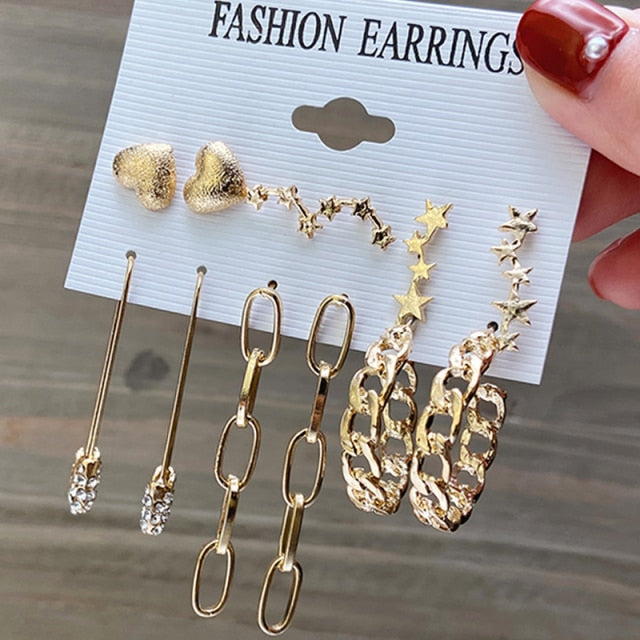 17KM Vintage Geometric Gold Metal Earrings Set For Women Punk Pearl Dangle Drop Earrings 2021 Trend Set of Earrings Jewelry