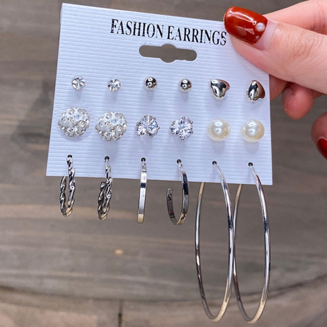 17KM Vintage Geometric Gold Metal Earrings Set For Women Punk Pearl Dangle Drop Earrings 2021 Trend Set of Earrings Jewelry