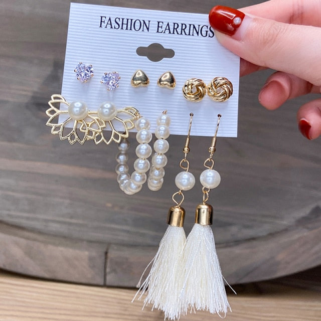 17KM Vintage Geometric Gold Metal Earrings Set For Women Punk Pearl Dangle Drop Earrings 2021 Trend Set of Earrings Jewelry