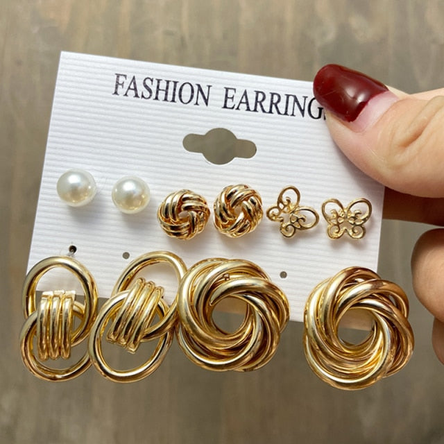 17KM Fashion Pearl Hoop Earrings Set For Women Geometirc Gold Metal Circle Hoop Earrings Brincos 2021 Trend Jewelry Gift