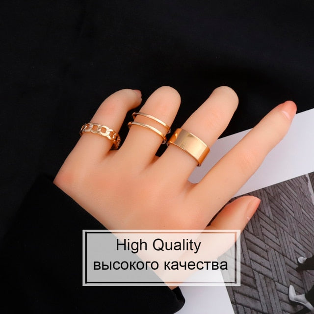 LATS Punk Metal Geometry Circular Punk Rings Set Opening Index Finger Accessories Buckle Joint Tail Ring for Women Jewelry Gifts