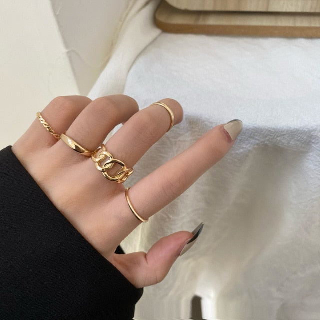 LATS Punk Metal Geometry Circular Punk Rings Set Opening Index Finger Accessories Buckle Joint Tail Ring for Women Jewelry Gifts