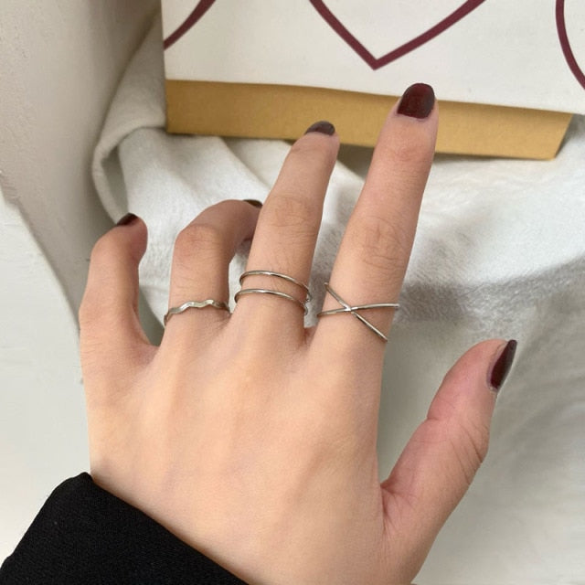 LATS Punk Metal Geometry Circular Punk Rings Set Opening Index Finger Accessories Buckle Joint Tail Ring for Women Jewelry Gifts