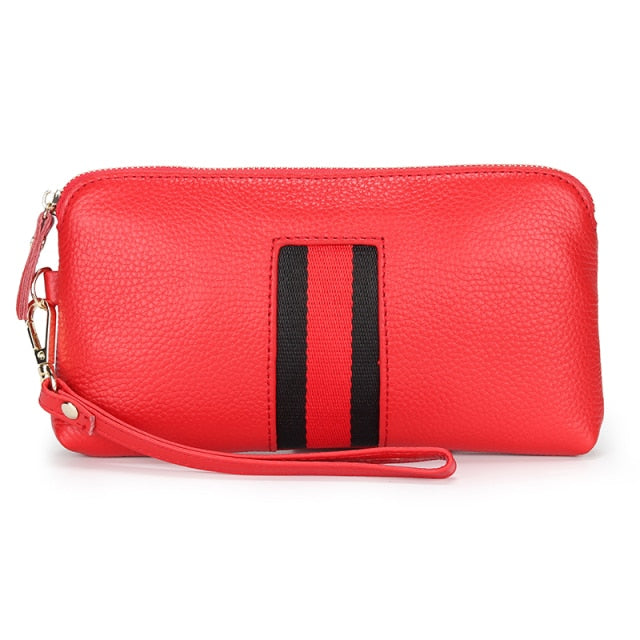 Best Genuine Leather Women's Fashion Long Zipper Wallet With Wraist Strap Day Clutches Purse Ladies Wallets Pockets Pouch Card