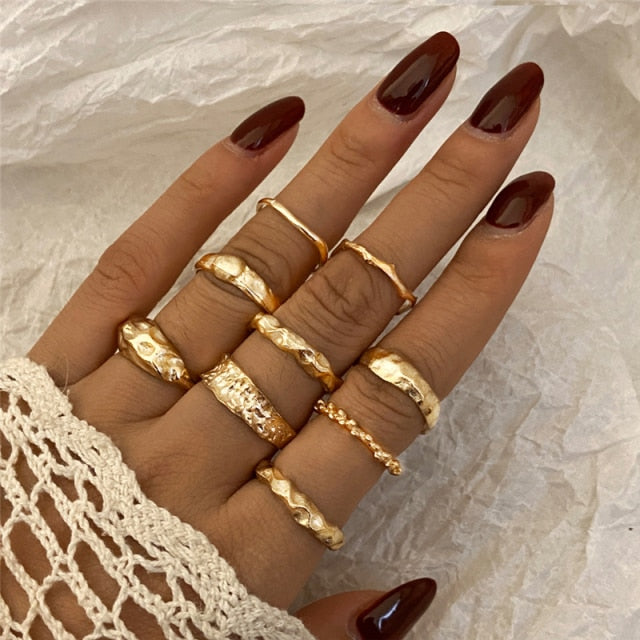 17KM Hiphop Gold Chain Rings Set For Women Girls Punk Geometric Simple Finger Rings 2021 Trend Jewelry Party