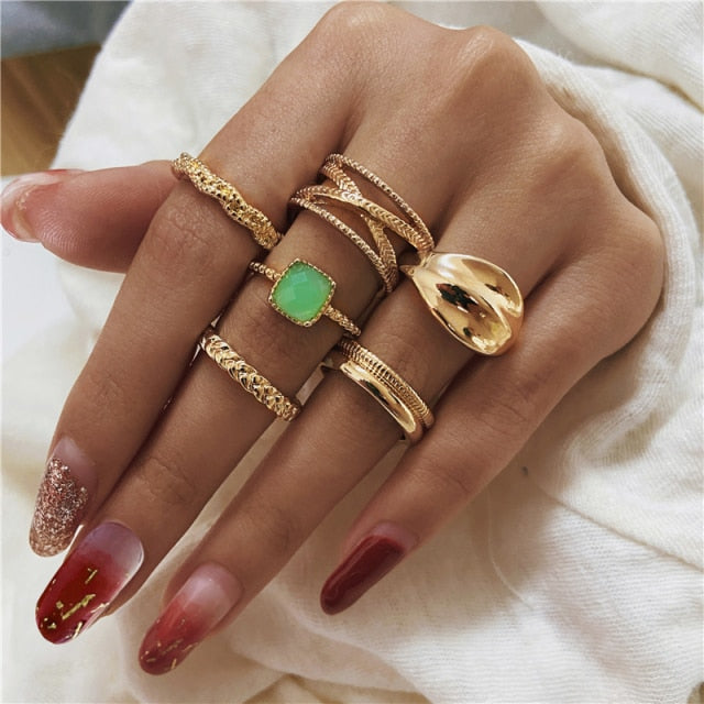 17KM Hiphop Gold Chain Rings Set For Women Girls Punk Geometric Simple Finger Rings 2021 Trend Jewelry Party