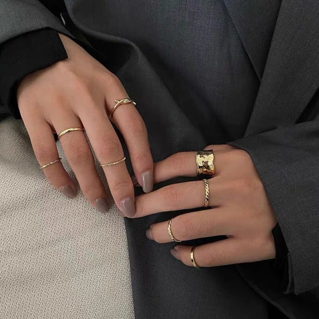 17KM Hiphop Gold Chain Rings Set For Women Girls Punk Geometric Simple Finger Rings 2021 Trend Jewelry Party