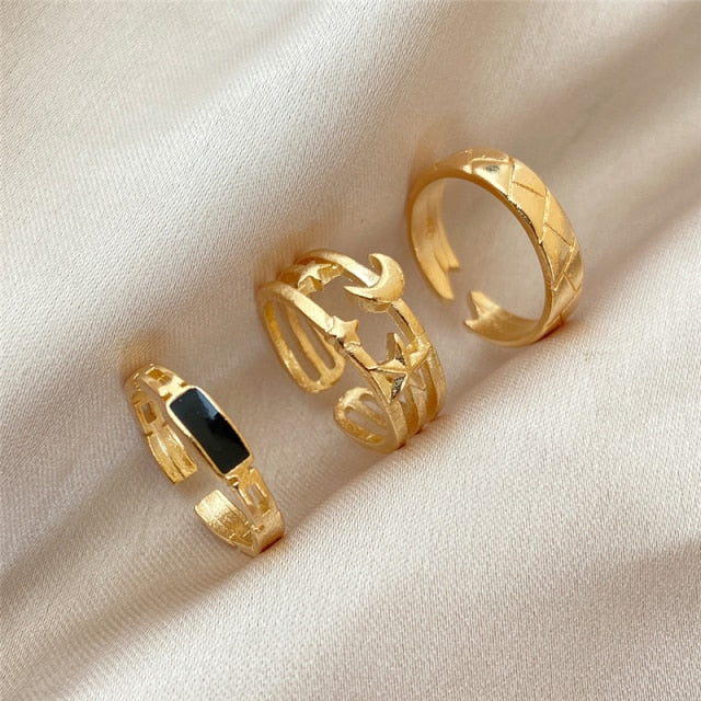 17KM Hiphop Gold Chain Rings Set For Women Girls Punk Geometric Simple Finger Rings 2021 Trend Jewelry Party