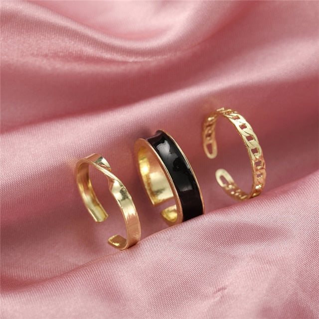 17KM Hiphop Gold Chain Rings Set For Women Girls Punk Geometric Simple Finger Rings 2021 Trend Jewelry Party