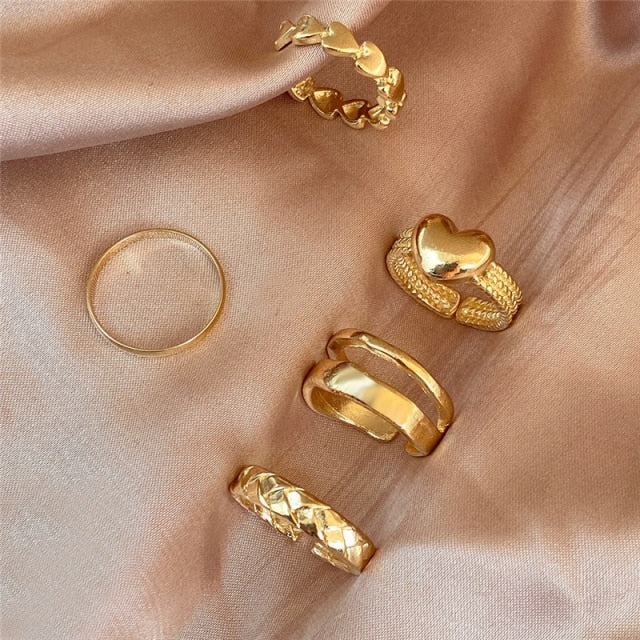 17KM Hiphop Gold Chain Rings Set For Women Girls Punk Geometric Simple Finger Rings 2021 Trend Jewelry Party