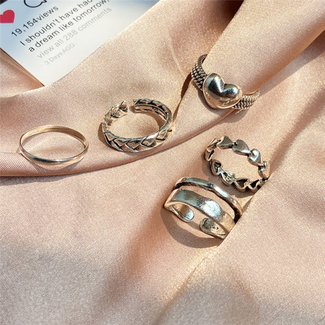 17KM Hiphop Gold Chain Rings Set For Women Girls Punk Geometric Simple Finger Rings 2021 Trend Jewelry Party