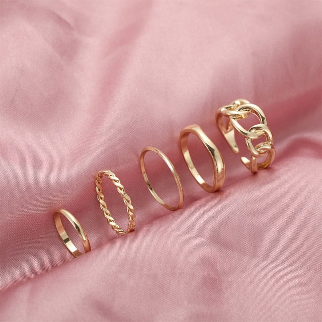 17KM Hiphop Gold Chain Rings Set For Women Girls Punk Geometric Simple Finger Rings 2021 Trend Jewelry Party