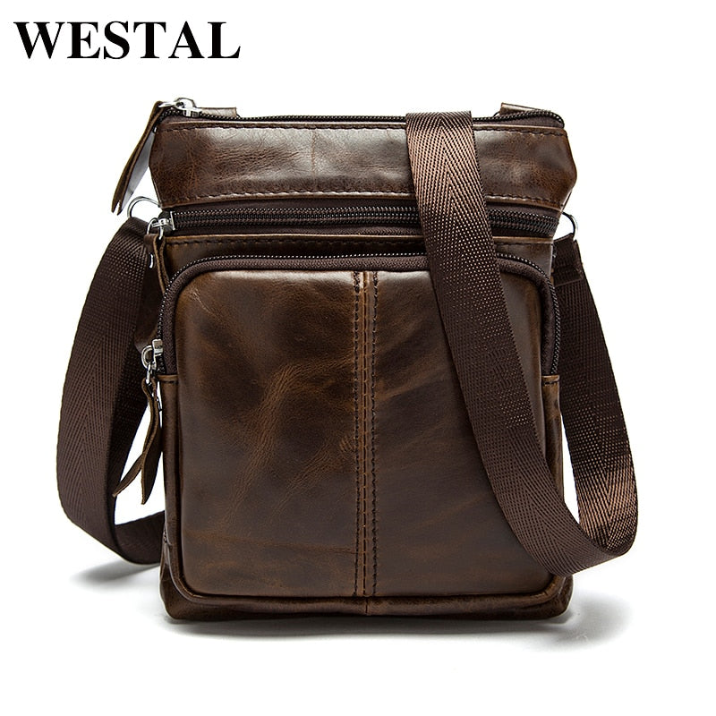 WESTAL Messenger Bag Men's Shoulder Genuine Leather Bags Flap Small Male Man Crossbody Bags for Men Natural Leather Bag M701