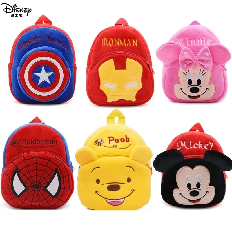 Disney Marvel Plush Backpack The Avengers Spiderman Iron Man Mickey Mouse Anime Figure Children's School Bag  Baby Cartoons Pack