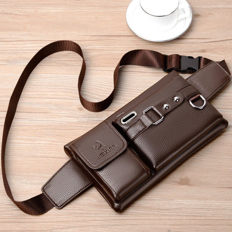 Brand Men's Waist Bag Leather Male Fanny Pack New Male Shoulder Chest Bags for Phone Travel Man Belt Pouch Murse Banana Bum Bag