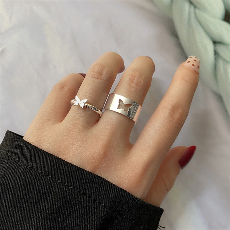 IFMIA Trendy Gold Butterfly Rings For Women Men Lover Couple Rings Set Friendship Engagement Wedding Open Rings 2021 Jewelry