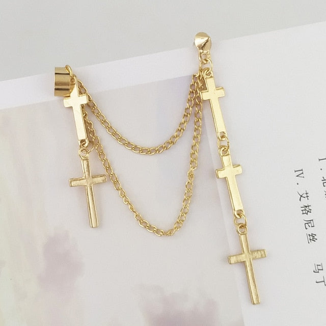 Korea Style Harajuku Punk Cool Egirl Girl Cross Chain Pendant Earrings For Women Men Bff Street Hip Hop Jewelry Gift